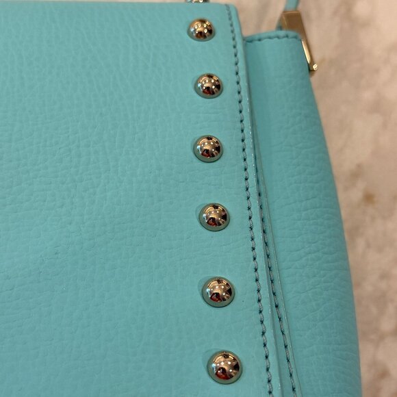 EUC Kate Spade Robin's Egg Blue Leather Crossbody Bag with Silver Studs - Picture 3 of 5